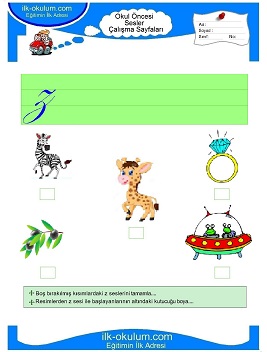 Çocuklar İçin Z Sesi Çalışma Sayfaları 
